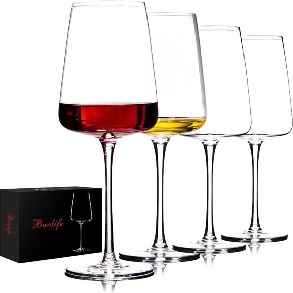 Hand Blown Red Wine Glasses Set of 4 – Premium Crystal Wine Glasses With Long St